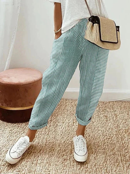 Striped relaxed tapered summer trousers for women | Delilah