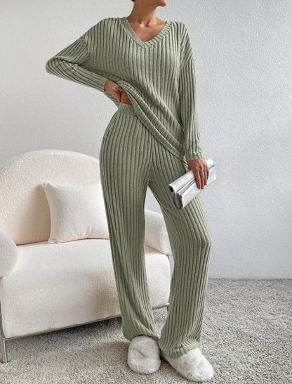 Vivienne | Women's V Neck Wide Leg Pant Set