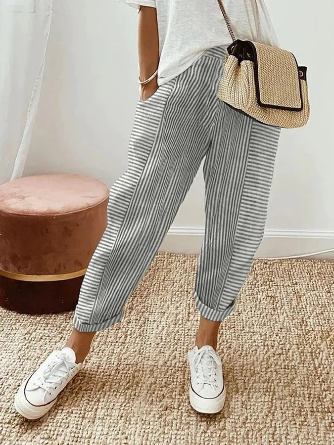 Striped relaxed tapered summer trousers for women | Delilah
