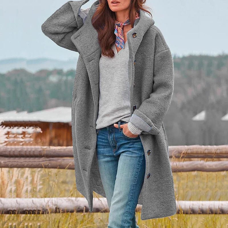 Genevieve | Women's High Collar Button Detail Coat