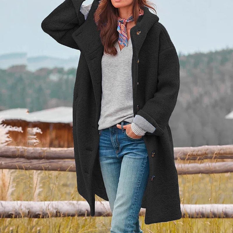 Genevieve | Women's High Collar Button Detail Coat