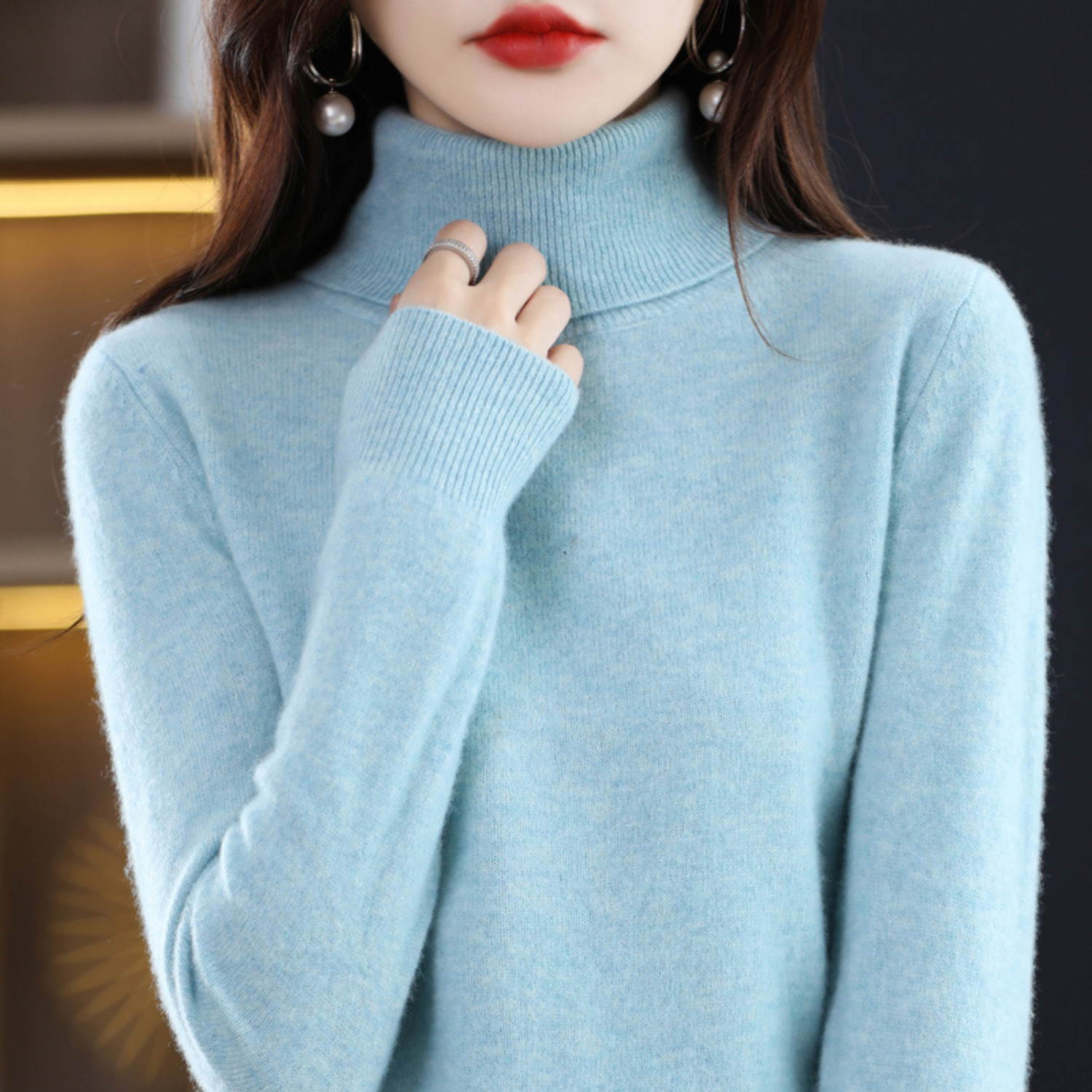 Soft knit turtleneck sweater for women with classic fit | Elara