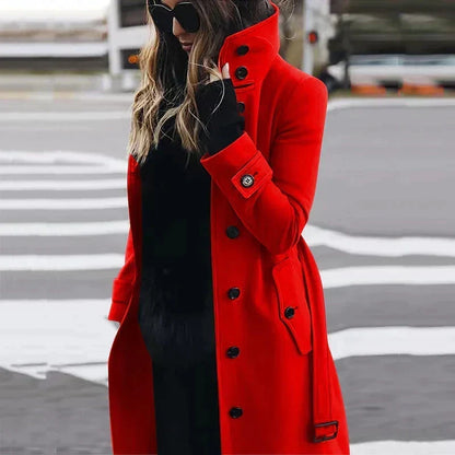 Elvarra | Women's Belted High Neck Longline Trench Coat