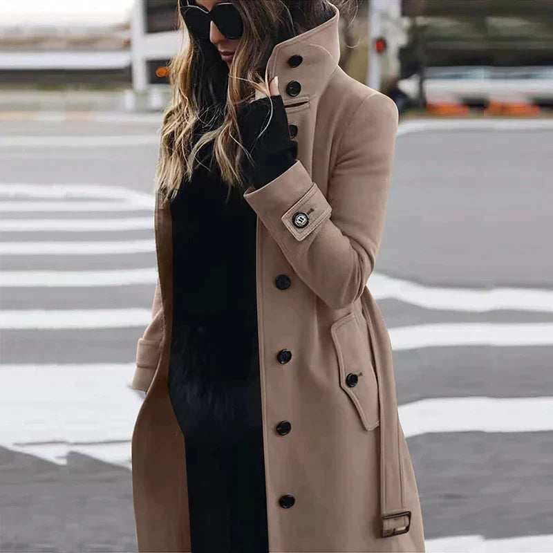 Elvarra | Women's Belted High Neck Longline Trench Coat