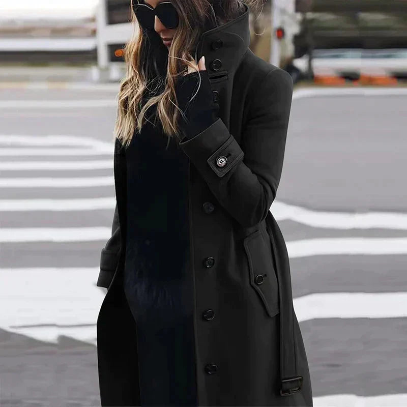 Elvarra | Women's Belted High Neck Longline Trench Coat