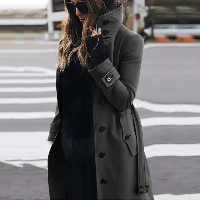 Elvarra | Women's Belted High Neck Longline Trench Coat