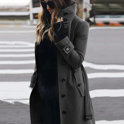 Elvarra | Women's Belted High Neck Longline Trench Coat