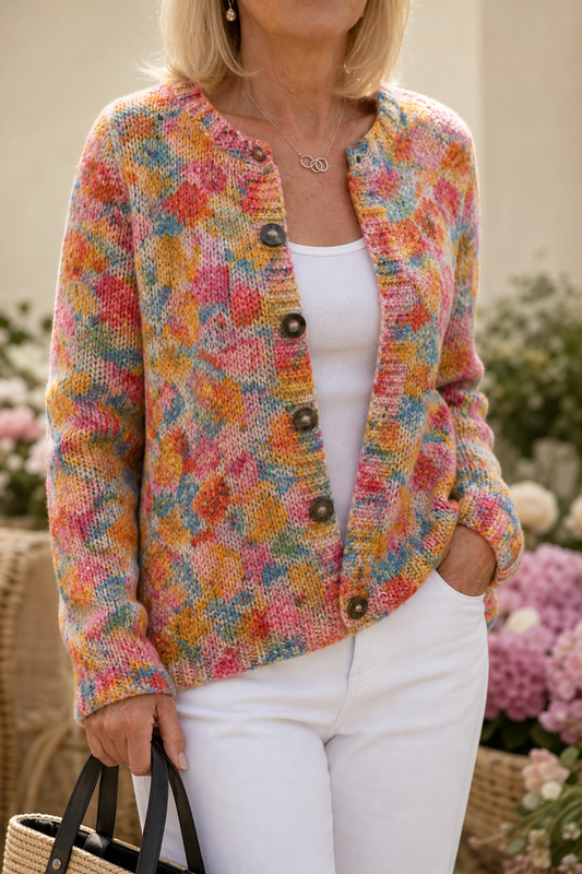 Solvane | Women's Floral Print Knit Cardigan with Buttons