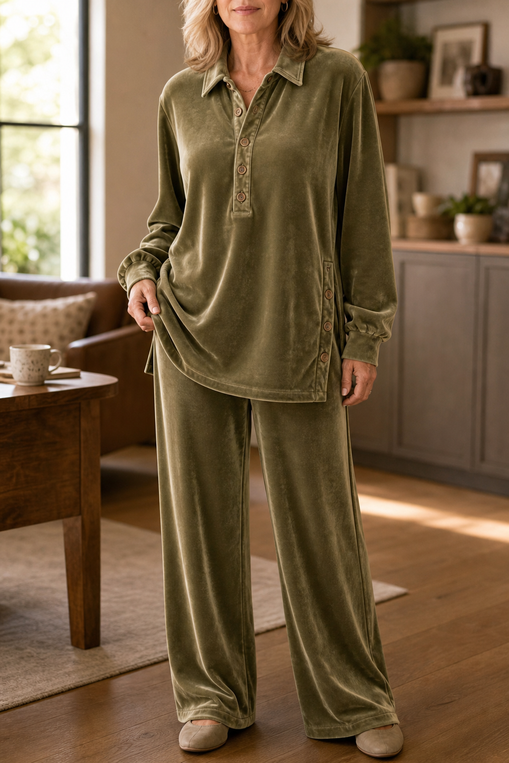Velvessa | Women's Velvet-Look Two-Piece Lounge Set