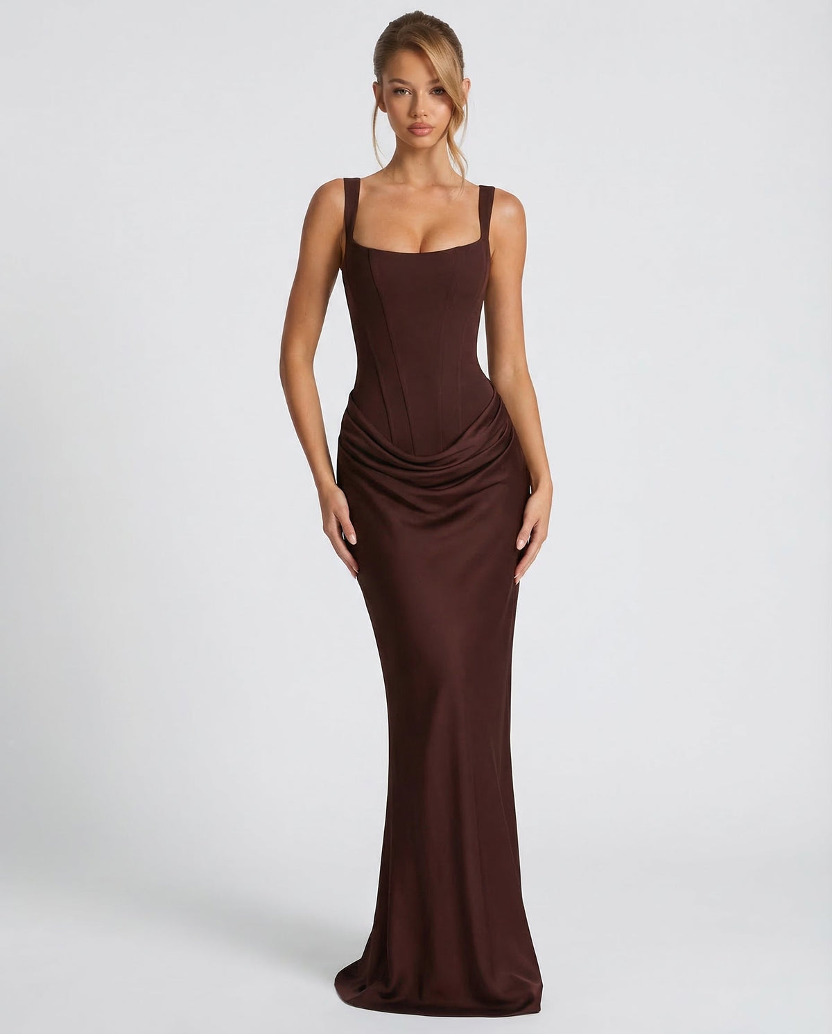 Isabella | Women's Square Neck Draped Waist Maxi Dress