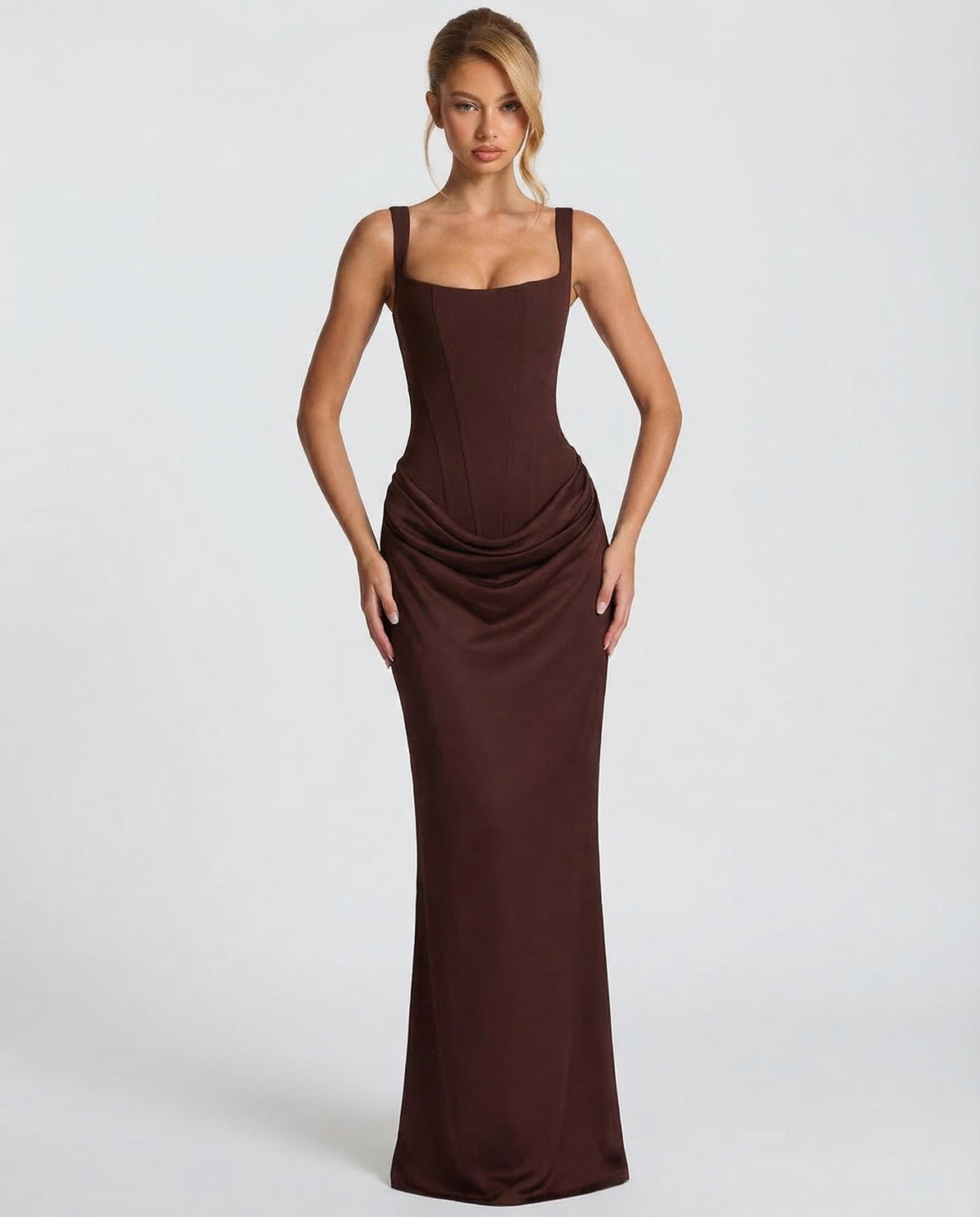 Isabella | Women's Square Neck Draped Waist Maxi Dress