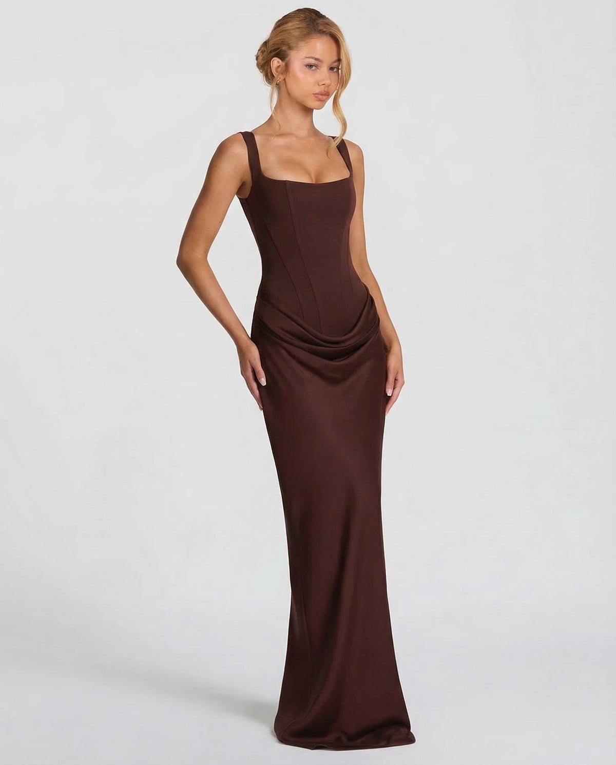 Isabella | Women's Square Neck Draped Waist Maxi Dress