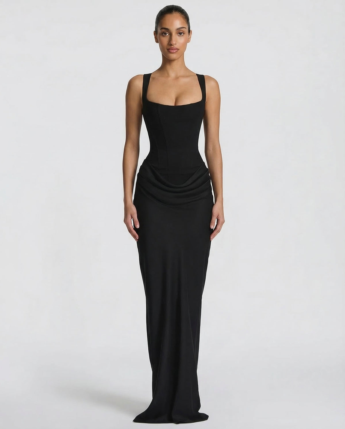 Isabella | Women's Square Neck Draped Waist Maxi Dress