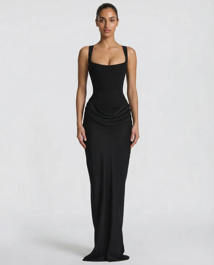 Isabella | Women's Square Neck Draped Waist Maxi Dress