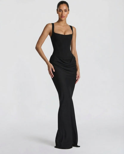 Isabella | Women's Square Neck Draped Waist Maxi Dress