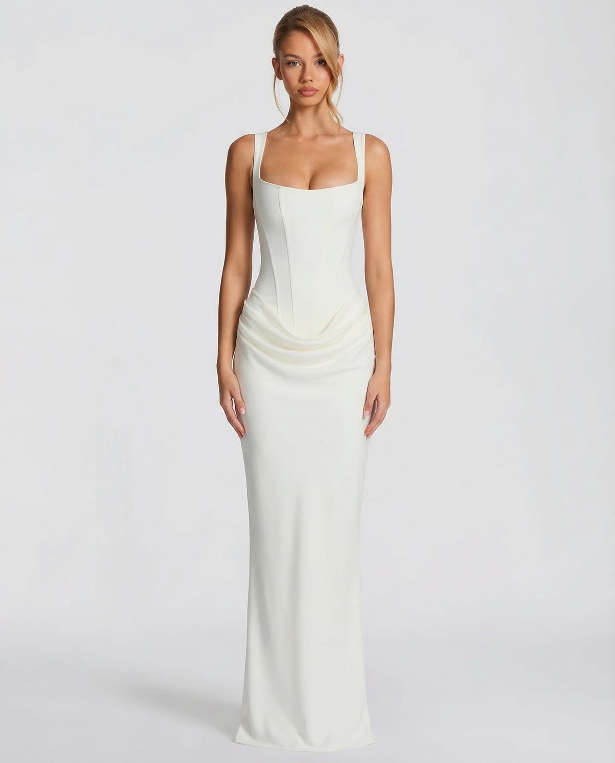 Isabella | Women's Square Neck Draped Waist Maxi Dress