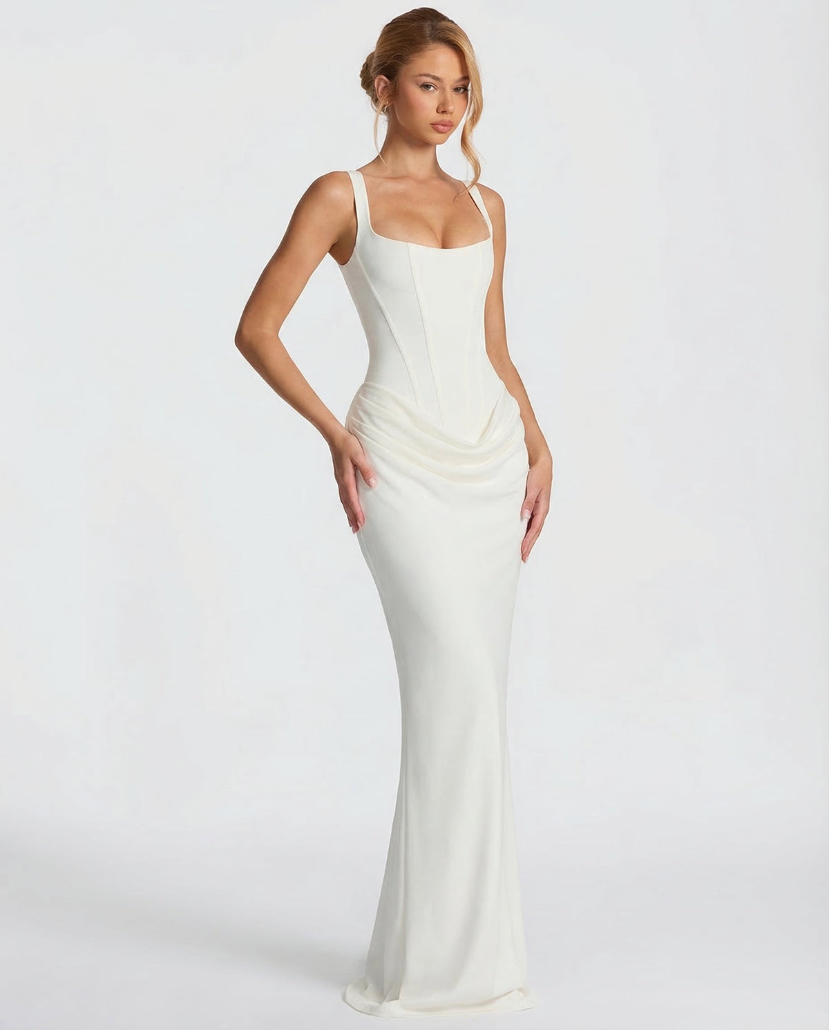 Isabella | Women's Square Neck Draped Waist Maxi Dress