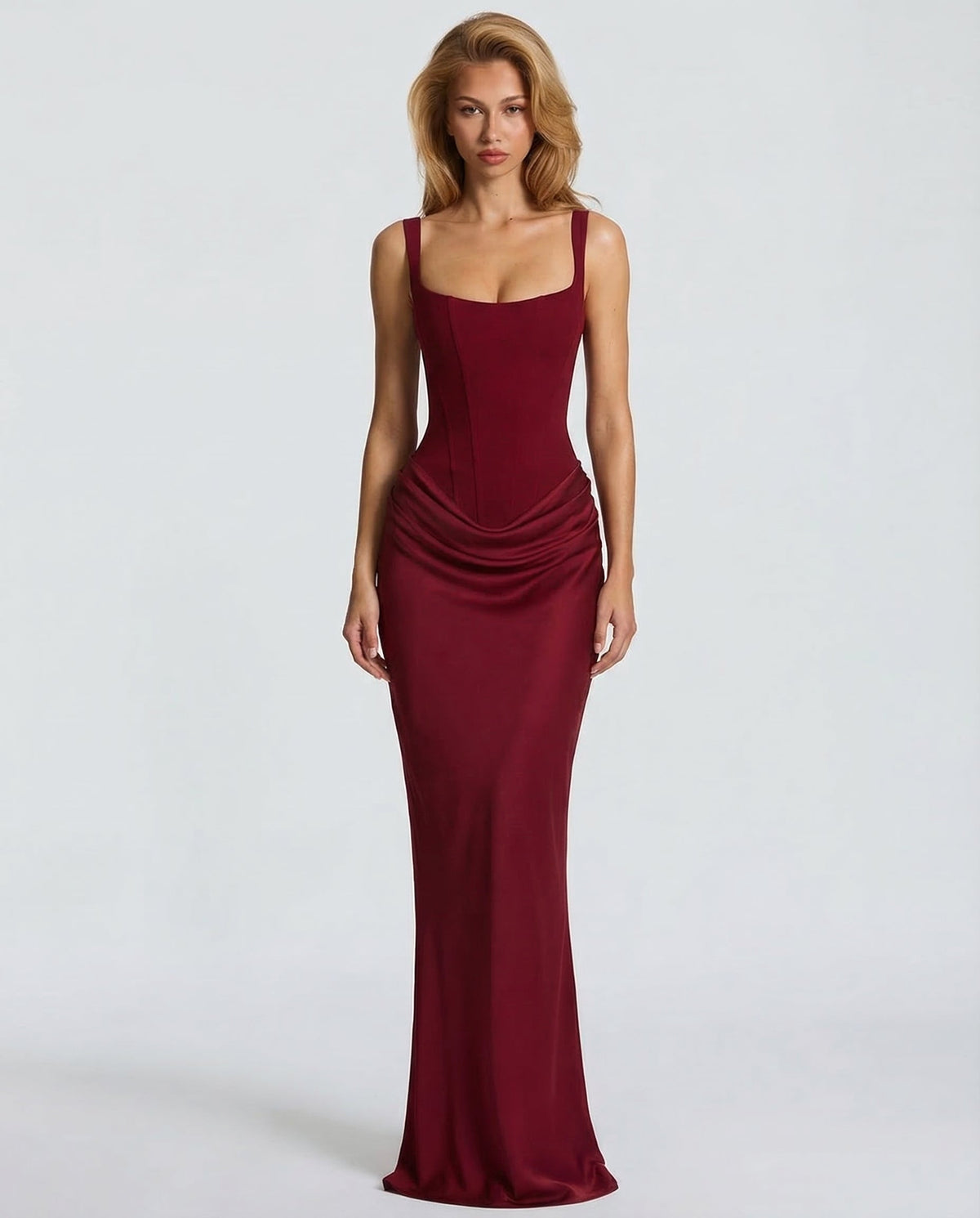 Isabella | Women's Square Neck Draped Waist Maxi Dress