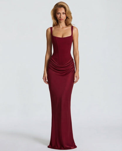 Isabella | Women's Square Neck Draped Waist Maxi Dress