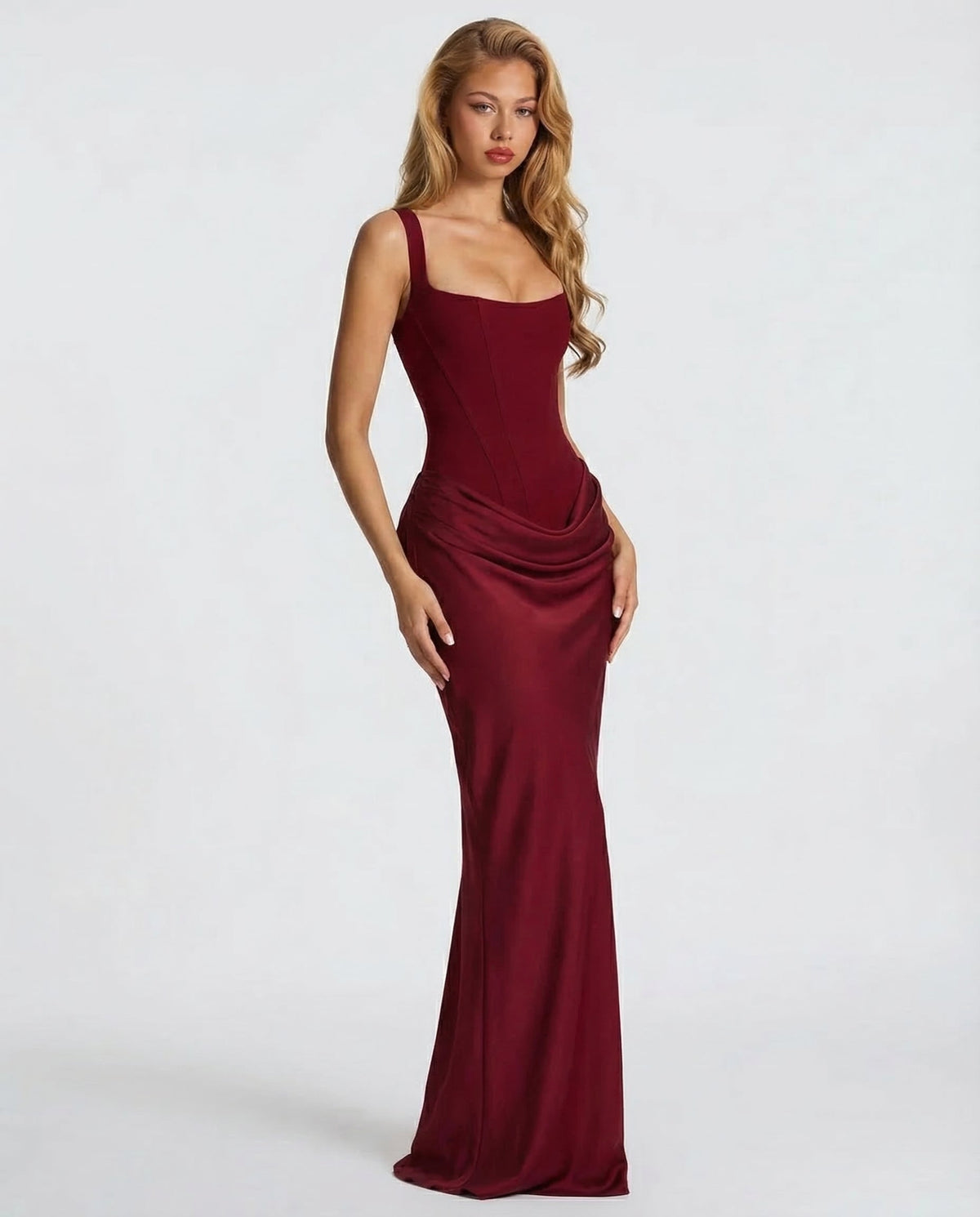 Isabella | Women's Square Neck Draped Waist Maxi Dress