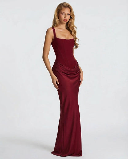 Isabella | Women's Square Neck Draped Waist Maxi Dress