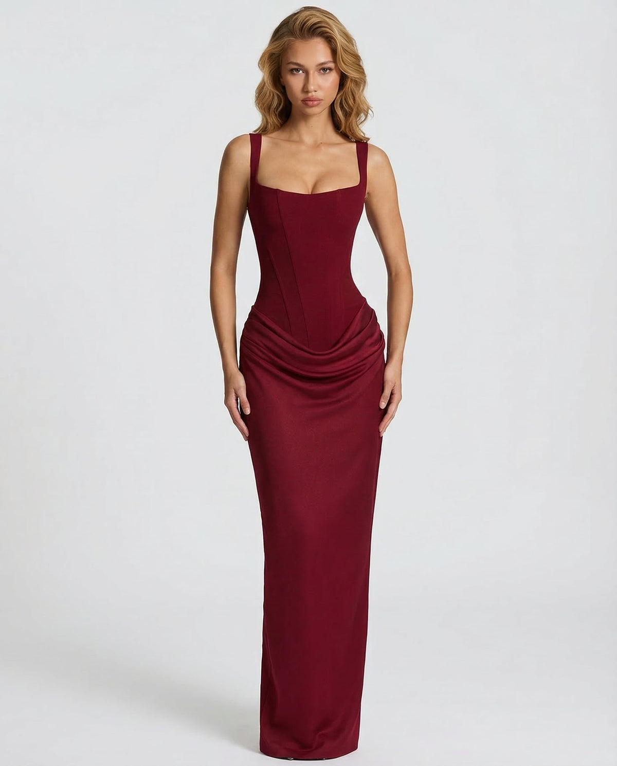 Isabella | Women's Square Neck Draped Waist Maxi Dress