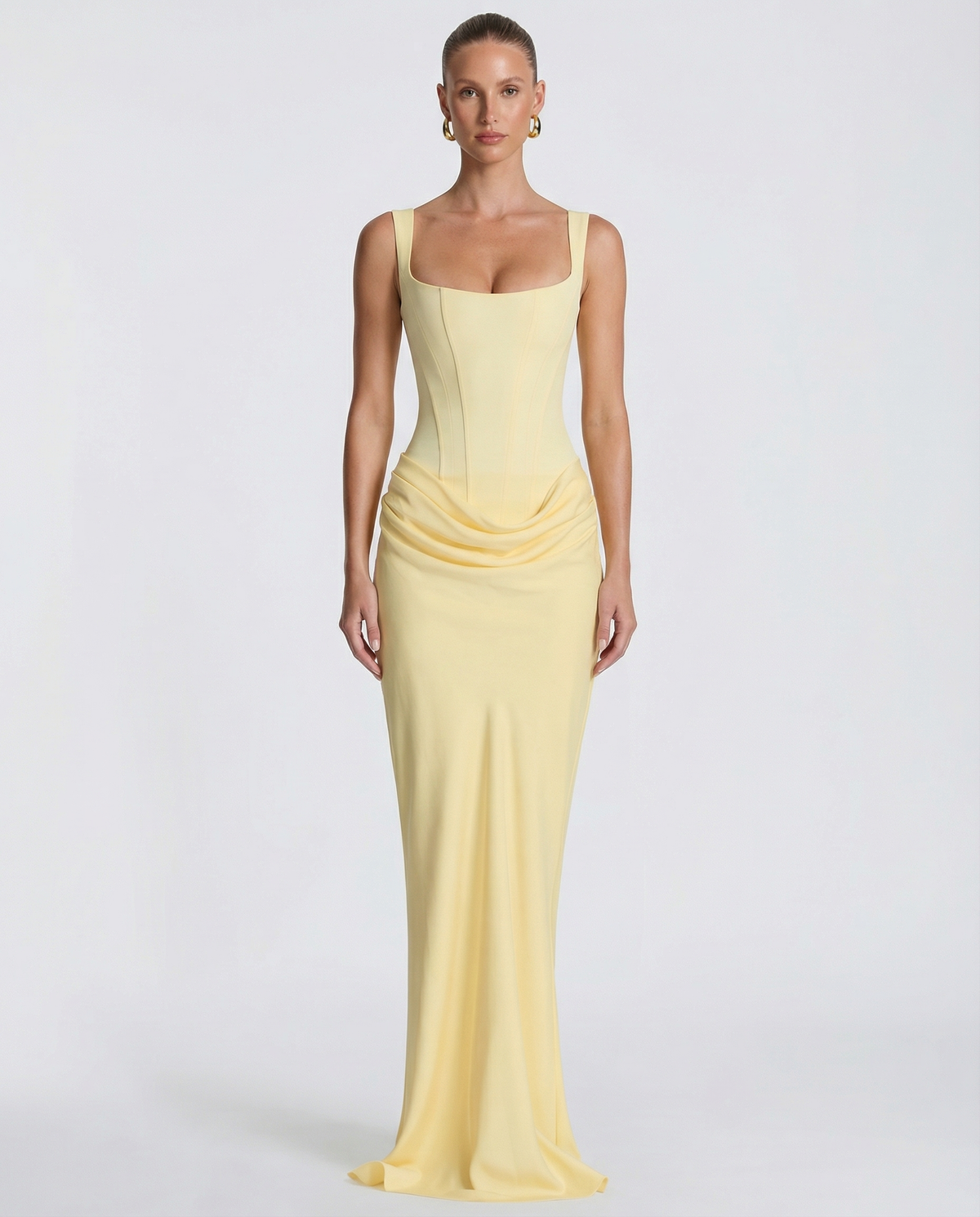 Isabella | Women's Square Neck Draped Waist Maxi Dress