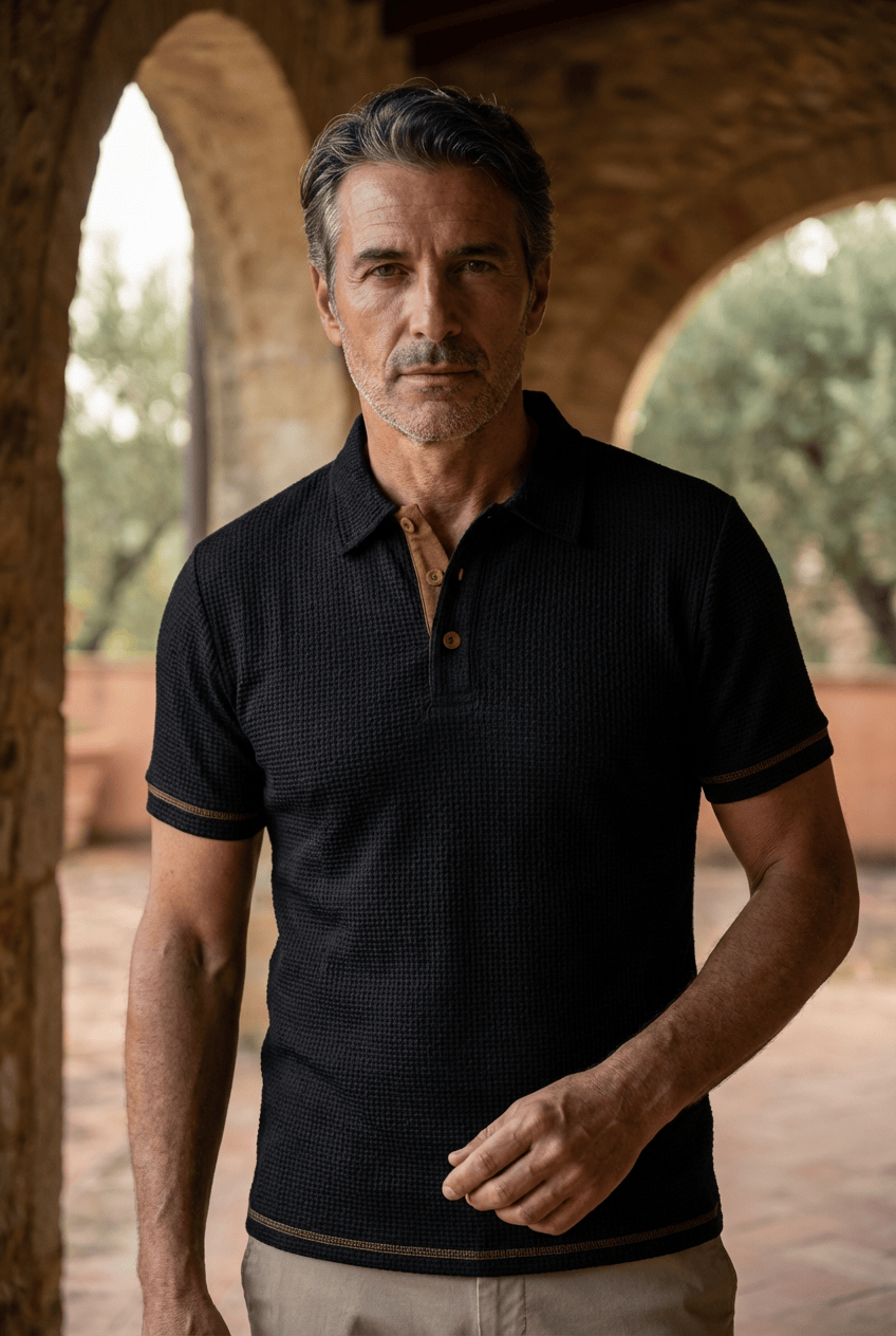 Patrick | Men's Textured Short Sleeve Polo Shirt with Classic Collar