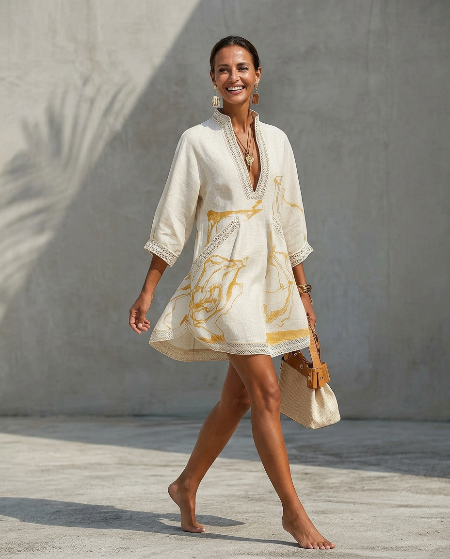 Petra | Women's V Neck Printed Mini Dress with Pockets