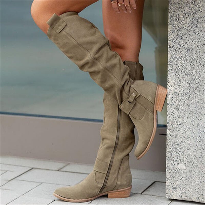 Charlotte | Women's High Tube Zip Low Heel Boot