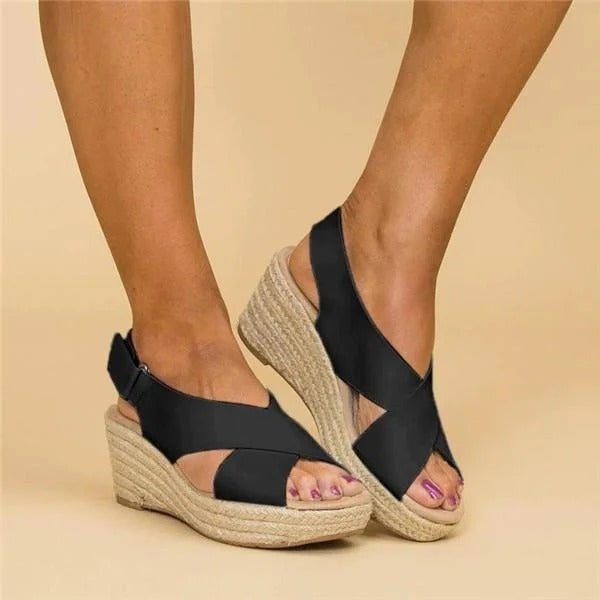 Comfort wedge espadrille sandals with cross straps for women | Elara