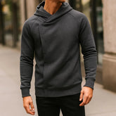 Asymmetric zip hoodie with sculpted crossover hood | Kaelen