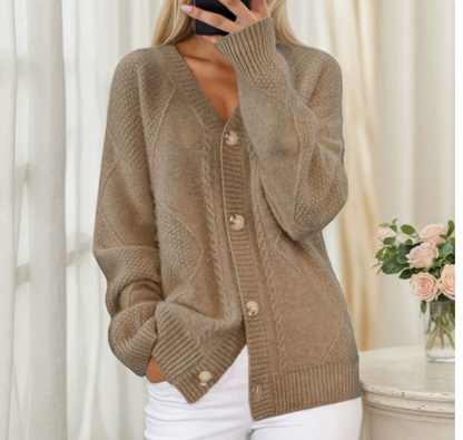 Virelle | Women's V Neck Button Front Knit Cardigan