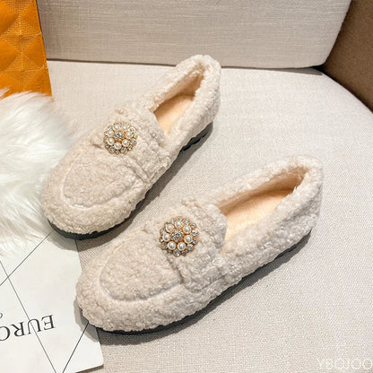 Elegant pearl slip-on loafers for women | Maribel
