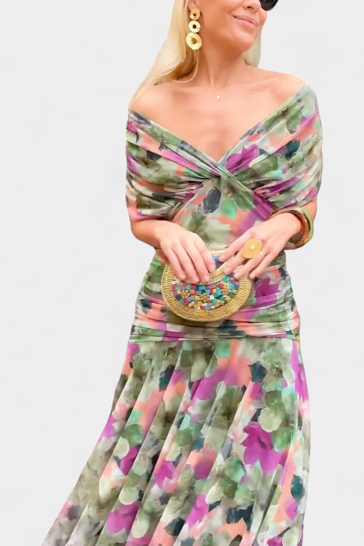 Long floral V-neck maxi dress for women | Vivian