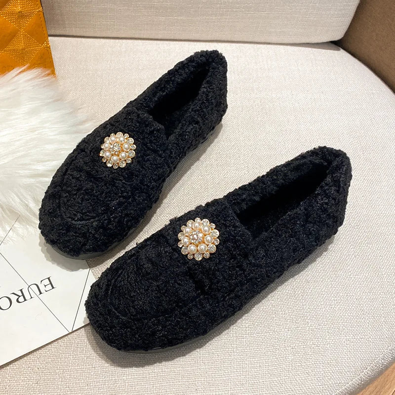 Elegant pearl slip-on loafers for women | Maribel