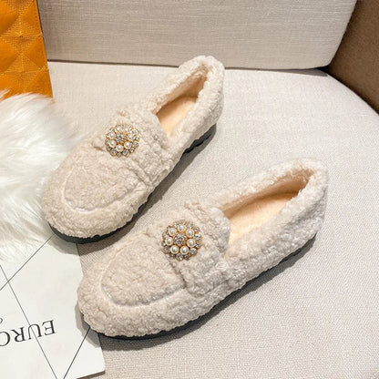 Elegant pearl slip-on loafers for women | Maribel