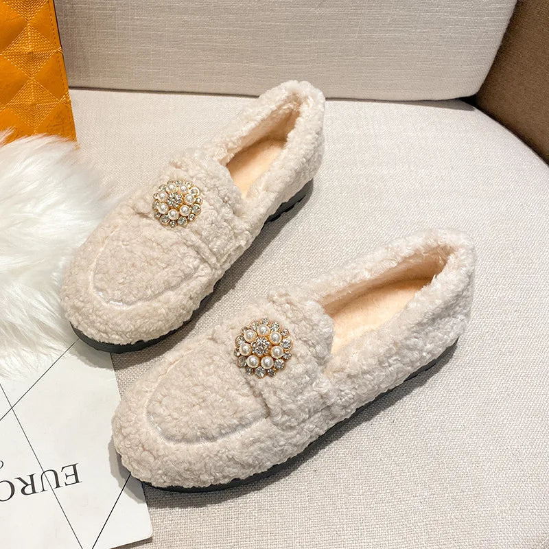 Elegant pearl slip-on loafers for women | Maribel
