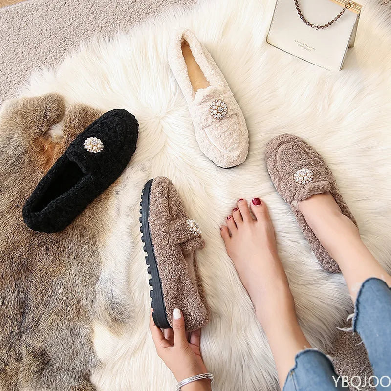 Elegant pearl slip-on loafers for women | Maribel