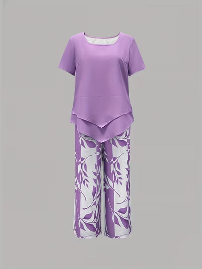 Leaf print relaxed top and trouser casual set for women | Summer