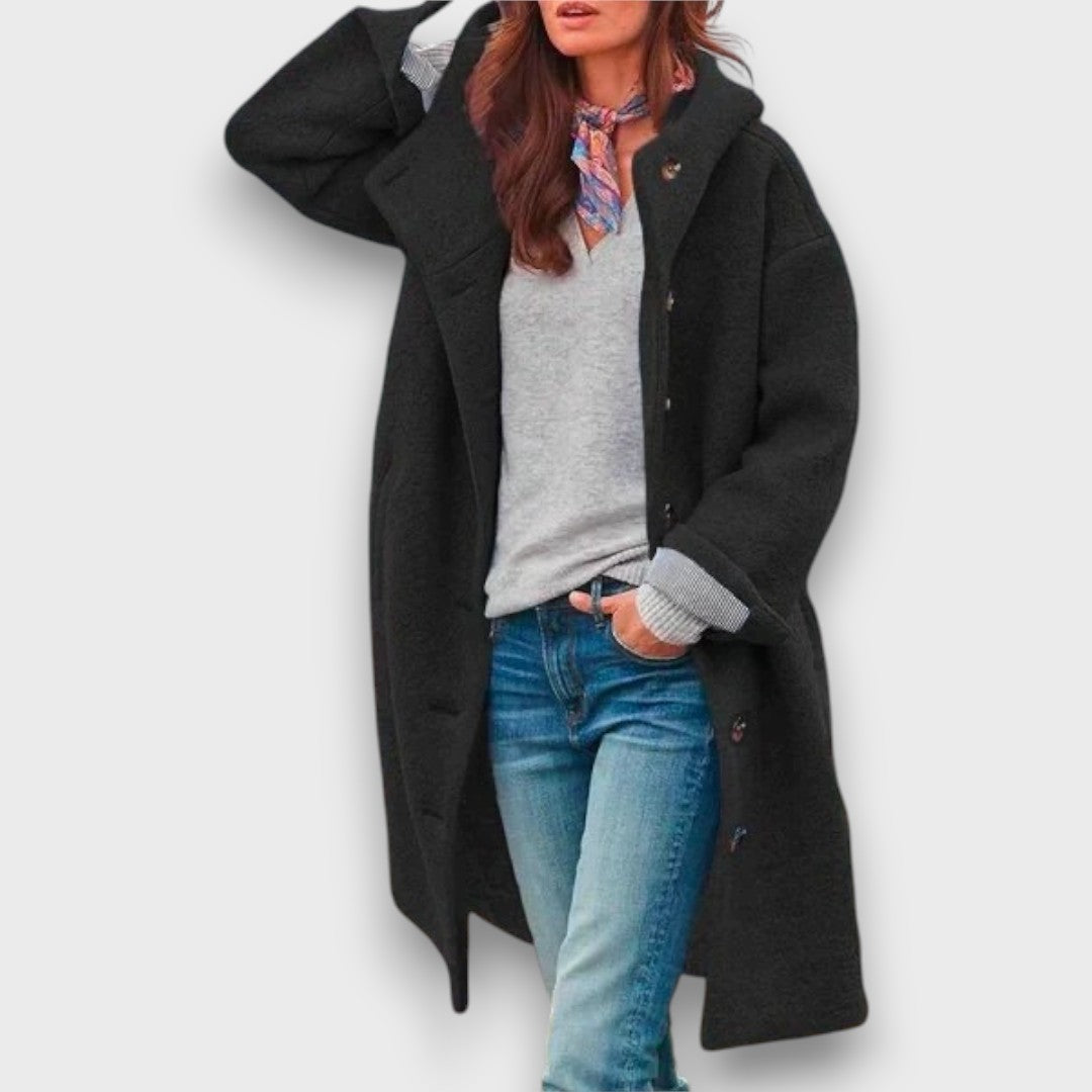 Relaxed Mid-Length Button Coat for Women | Elowen