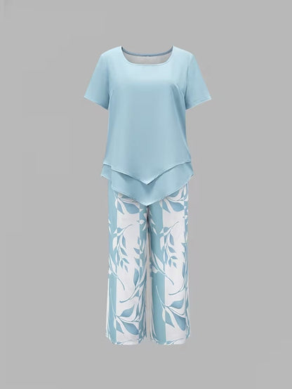 Leaf print relaxed top and trouser casual set for women | Summer