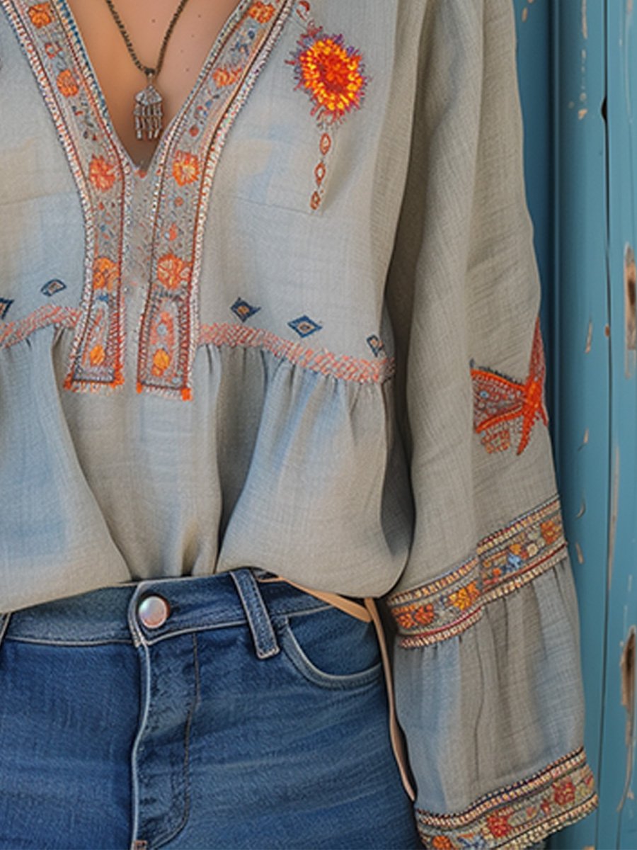 Bohemian embroidered blouse with airy summer fit for women | Alora