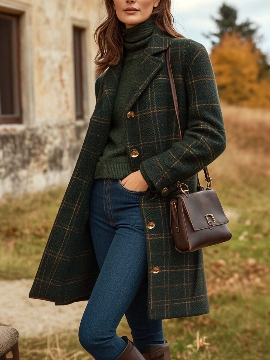 Long plaid coat with tailored silhouette for women | Maribel