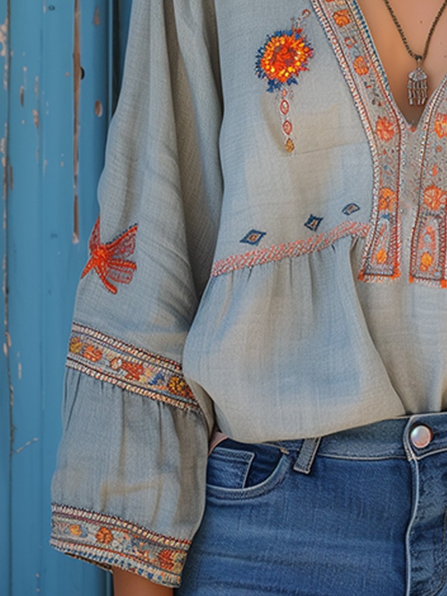 Bohemian embroidered blouse with airy summer fit for women | Alora