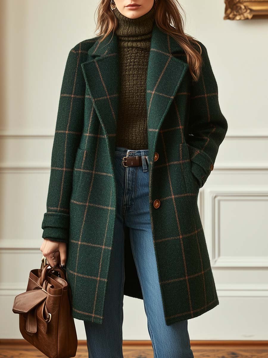 Classic checked everyday winter coat for women | Elena