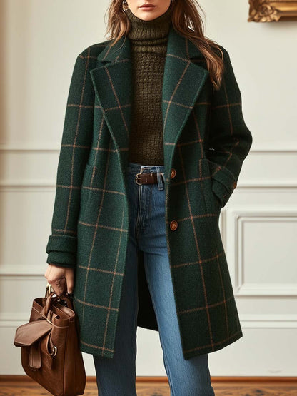 Classic checked everyday winter coat for women | Elena