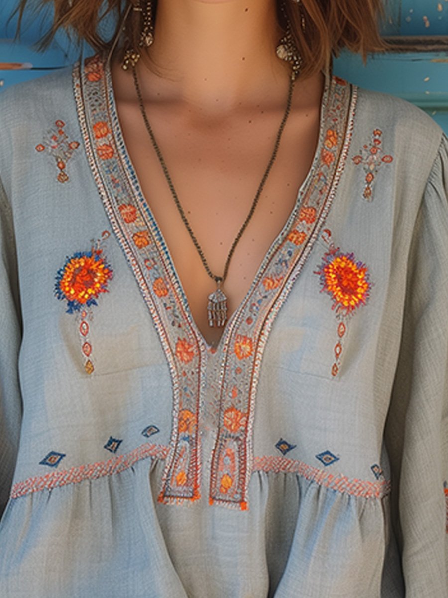 Bohemian embroidered blouse with airy summer fit for women | Alora
