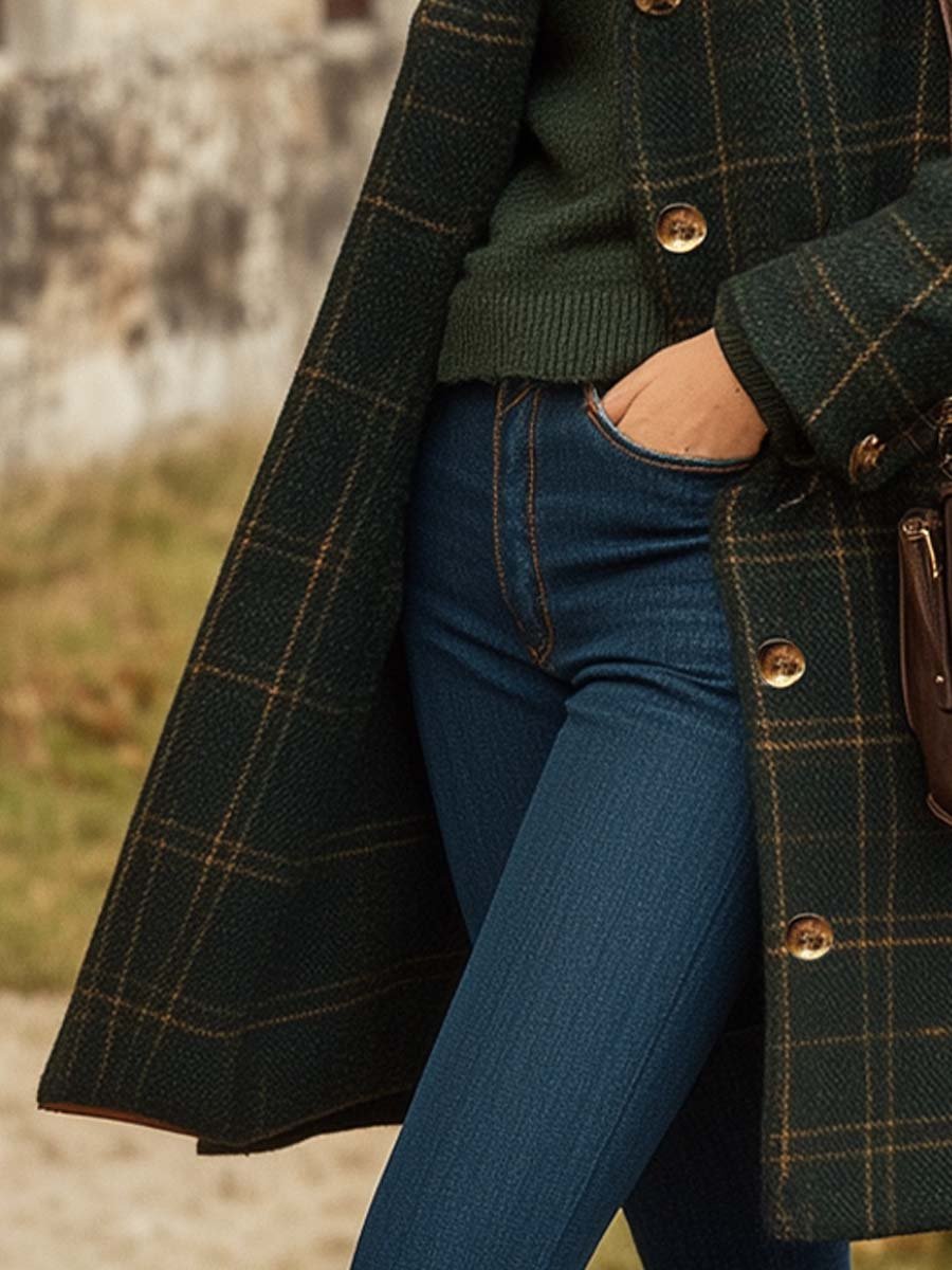 Long plaid coat with tailored silhouette for women | Maribel