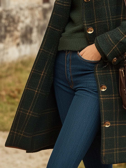 Long plaid coat with tailored silhouette for women | Maribel